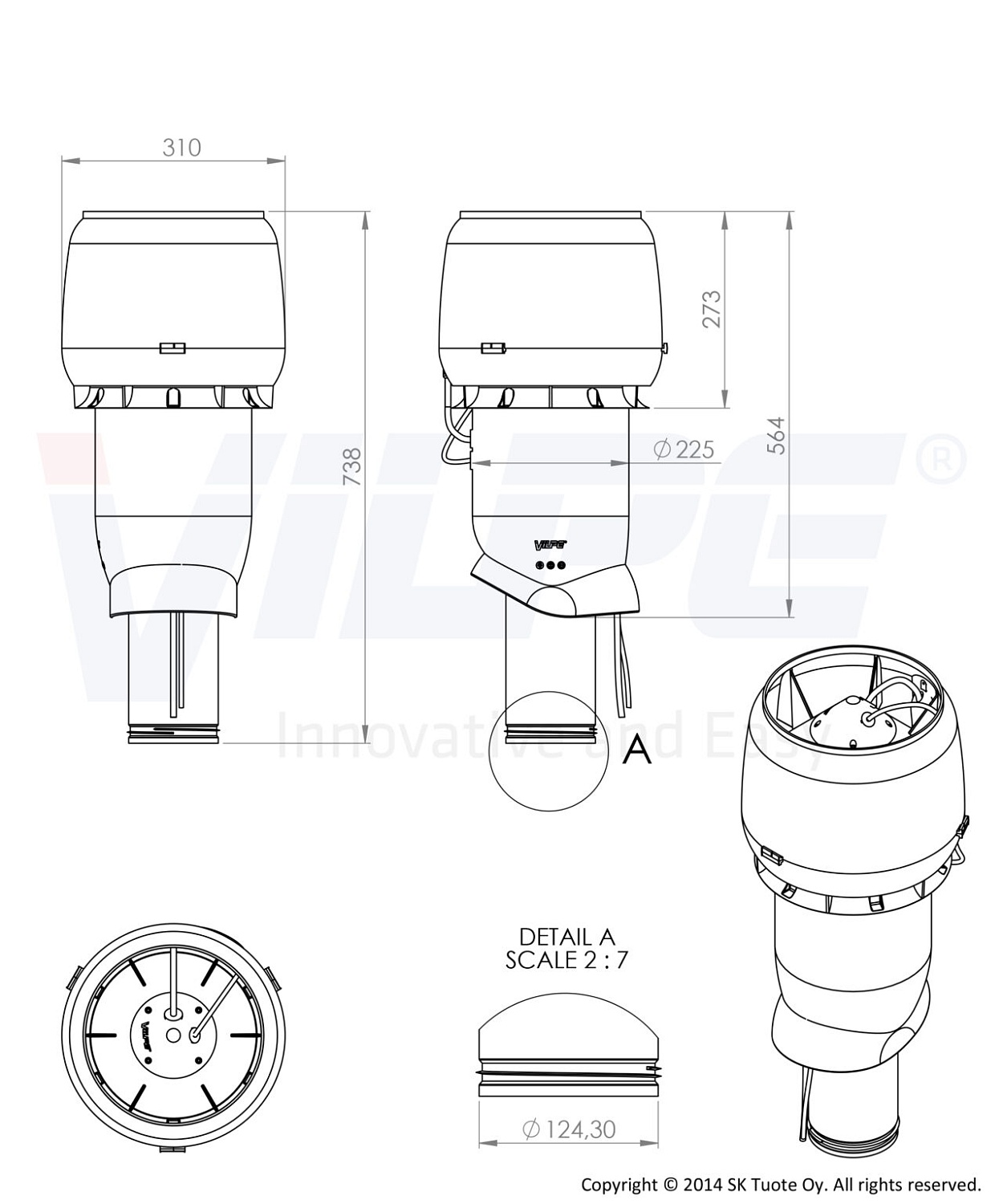 ECo 190P/Ø125/500 Vilpe (Вилпе) Вентилятор P-типа для скатной кровли (ОСТАТКИ, ВЫШЕЛ ИЗ ПРОИЗВОДСТВА)